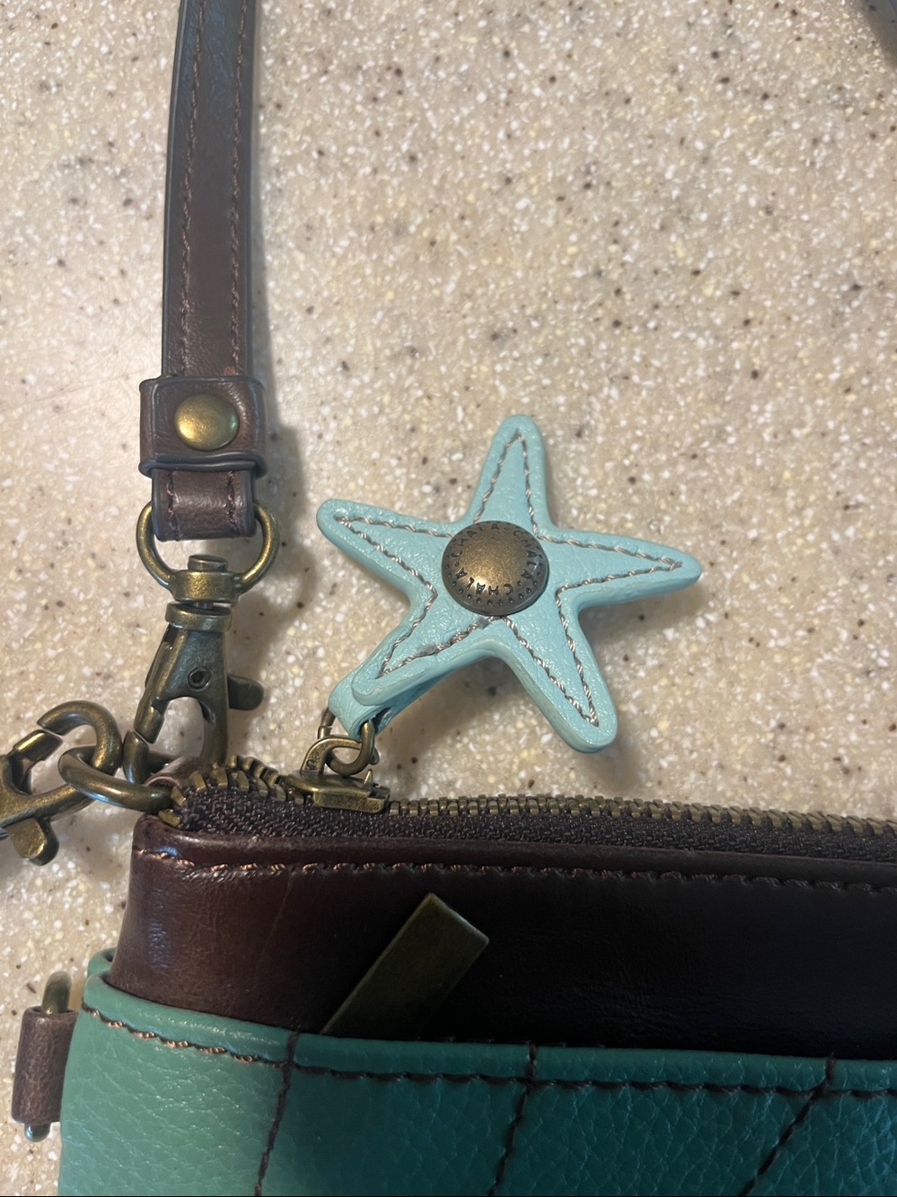 Chala green Crossbody Bag with Turtle Applique and Brown Strap - Picture 4 of 8